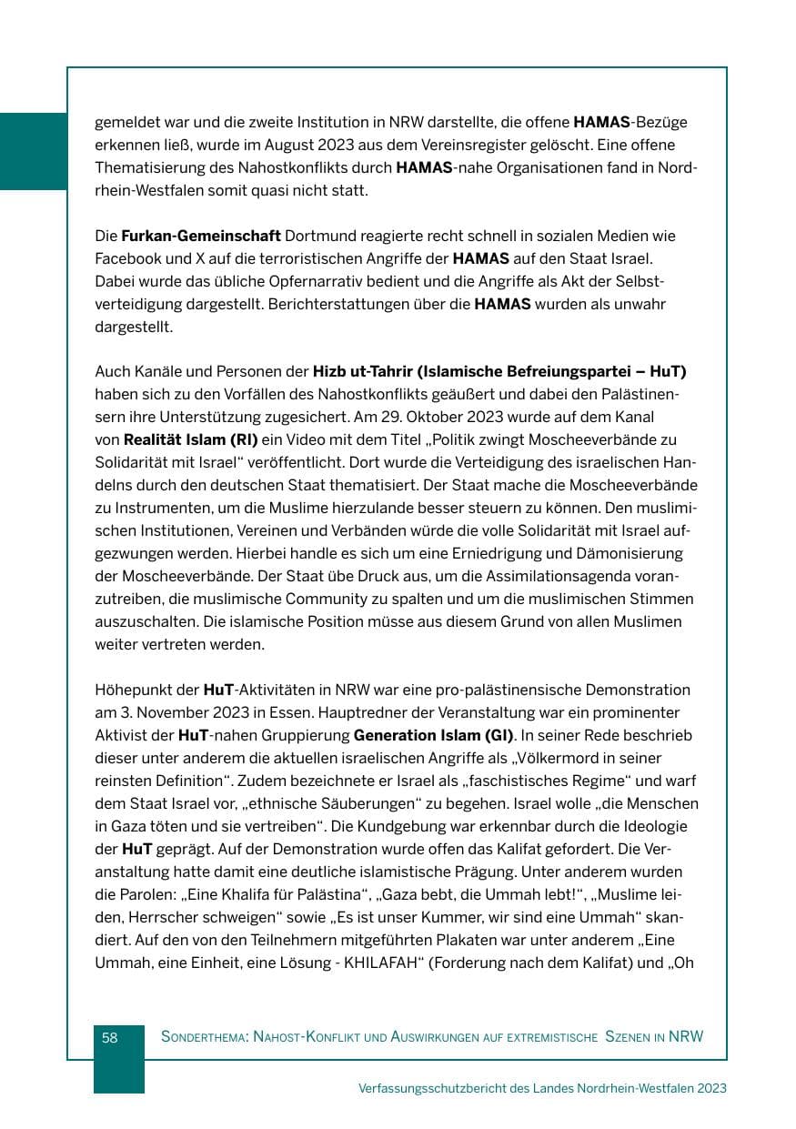 Seite 58 des Verfassungsschutzbericht 2023 Nordrhein-Westfalen