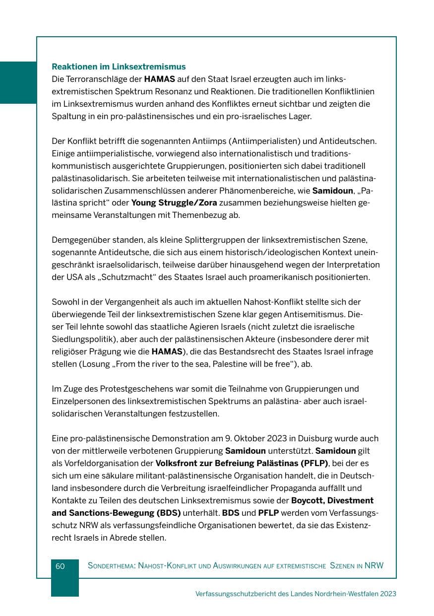 Seite 60 des Verfassungsschutzbericht 2023 Nordrhein-Westfalen