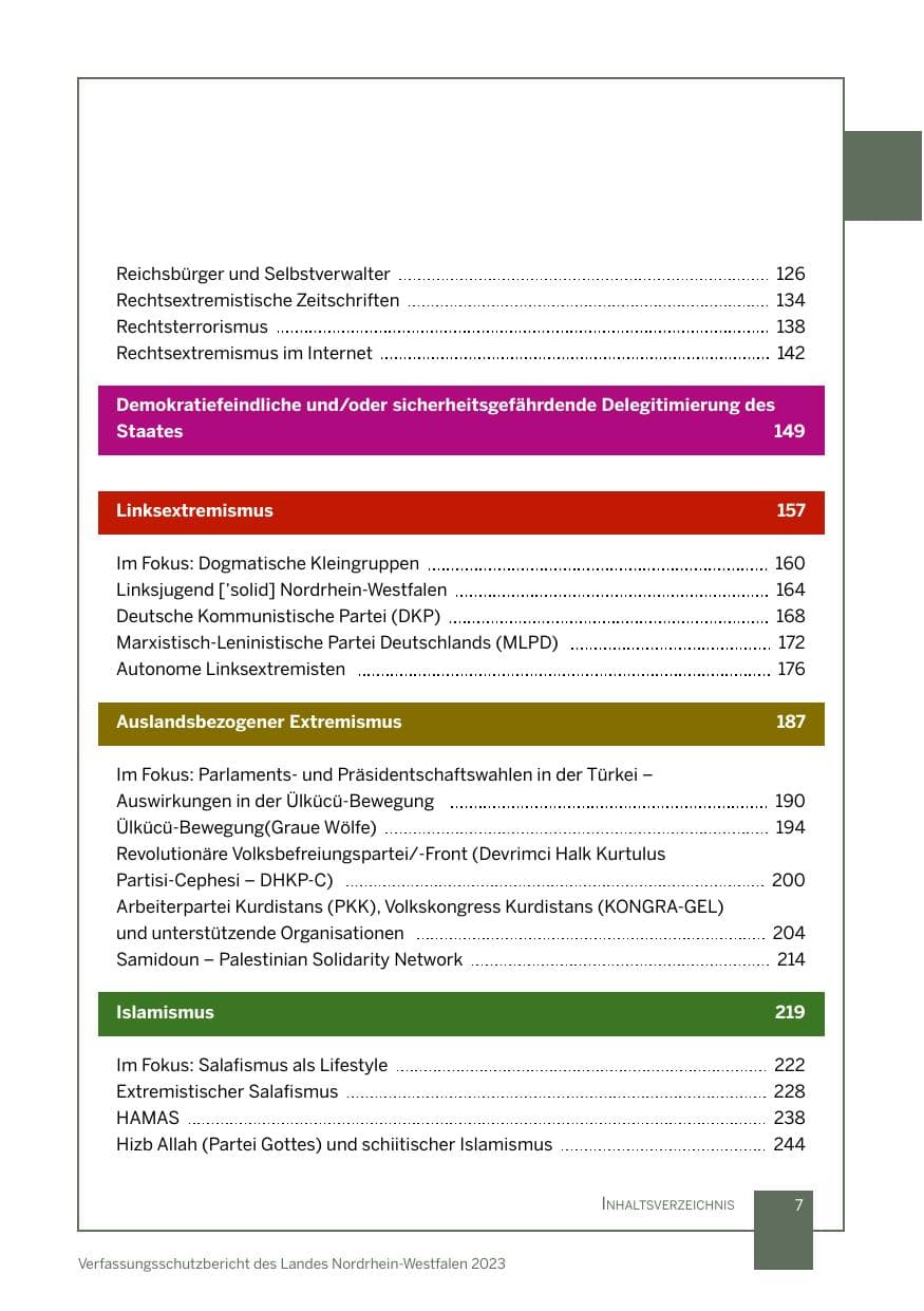 Seite 7 des Verfassungsschutzbericht 2023 Nordrhein-Westfalen