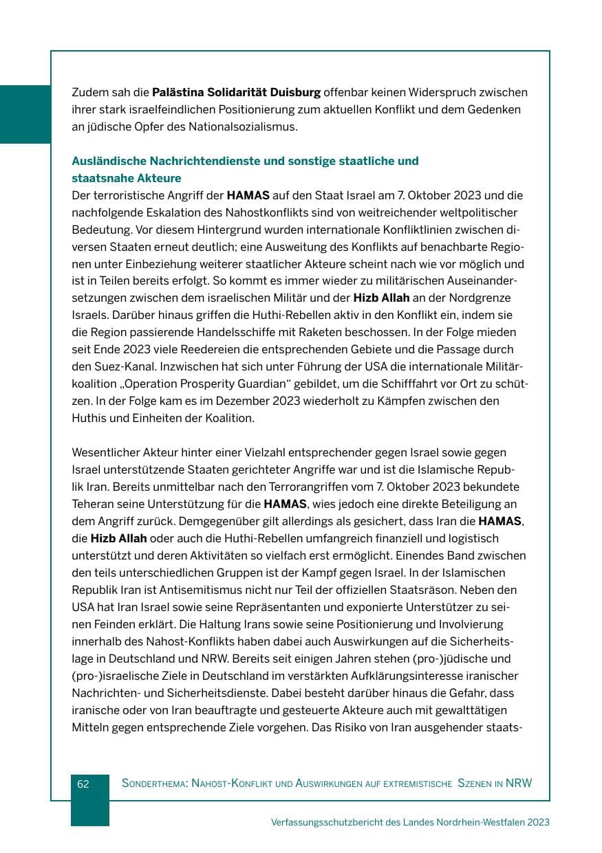 Seite 62 des Verfassungsschutzbericht 2023 Nordrhein-Westfalen