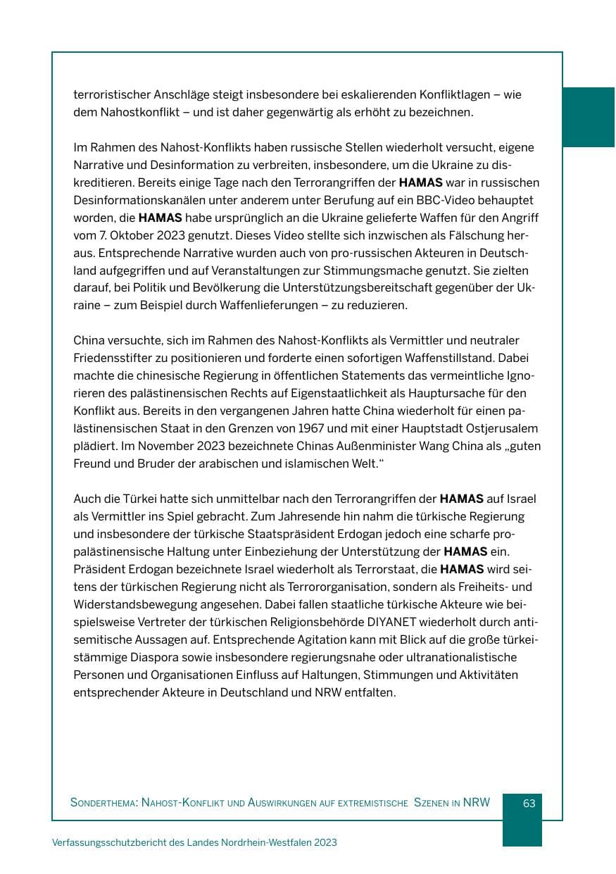 Seite 63 des Verfassungsschutzbericht 2023 Nordrhein-Westfalen