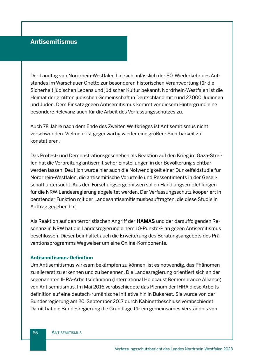 Seite 66 des Verfassungsschutzbericht 2023 Nordrhein-Westfalen