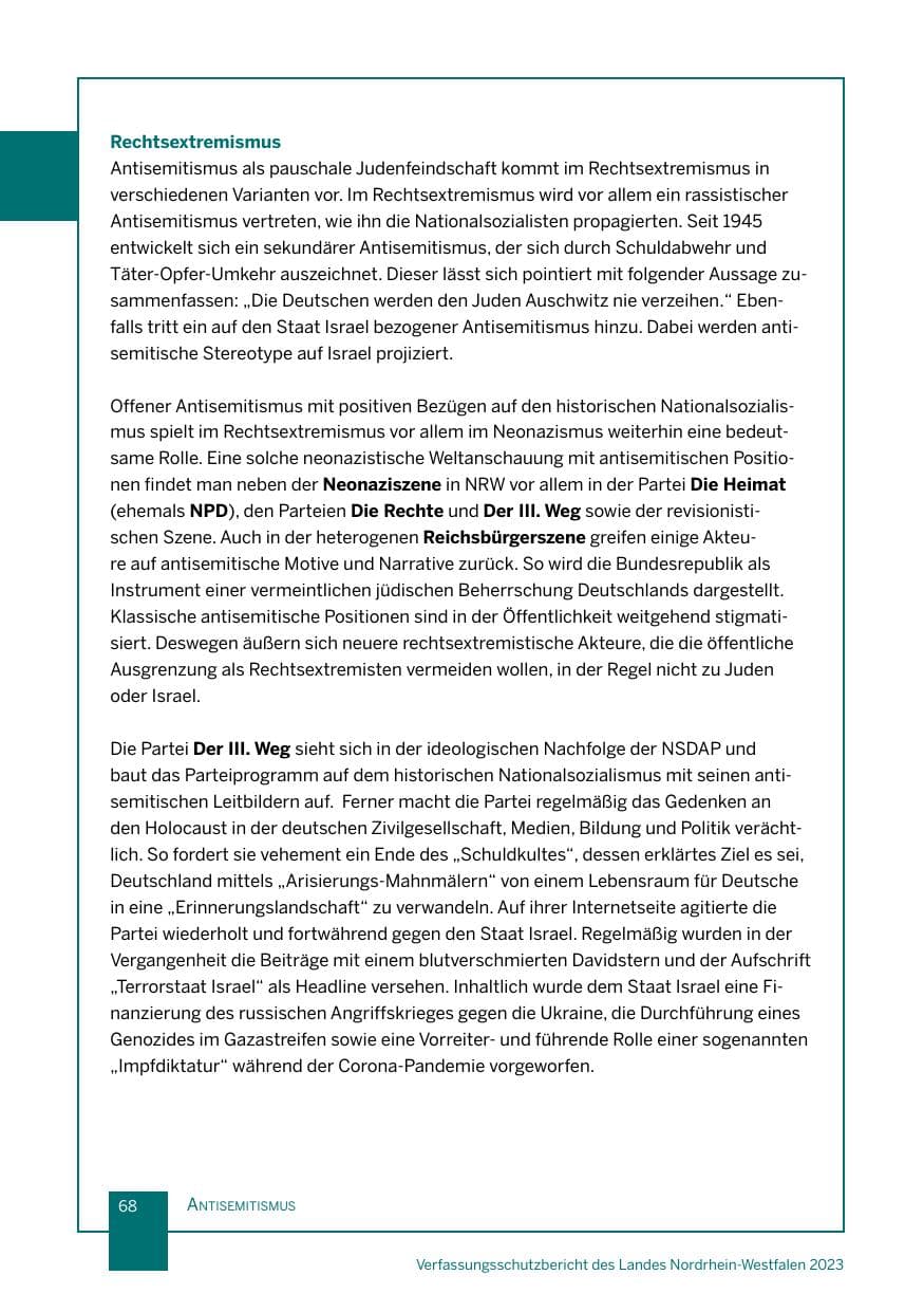 Seite 68 des Verfassungsschutzbericht 2023 Nordrhein-Westfalen