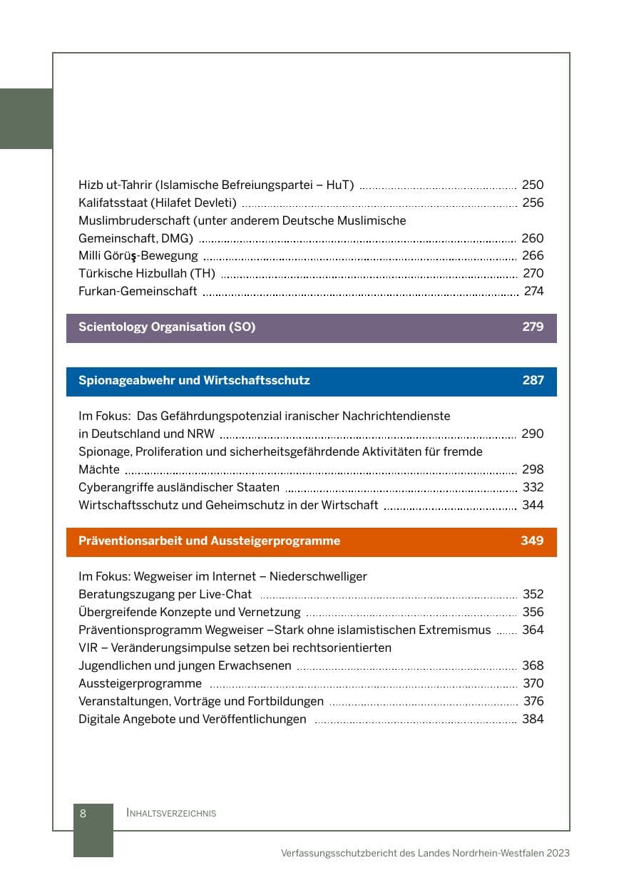 Seite 8 des Verfassungsschutzbericht 2023 Nordrhein-Westfalen