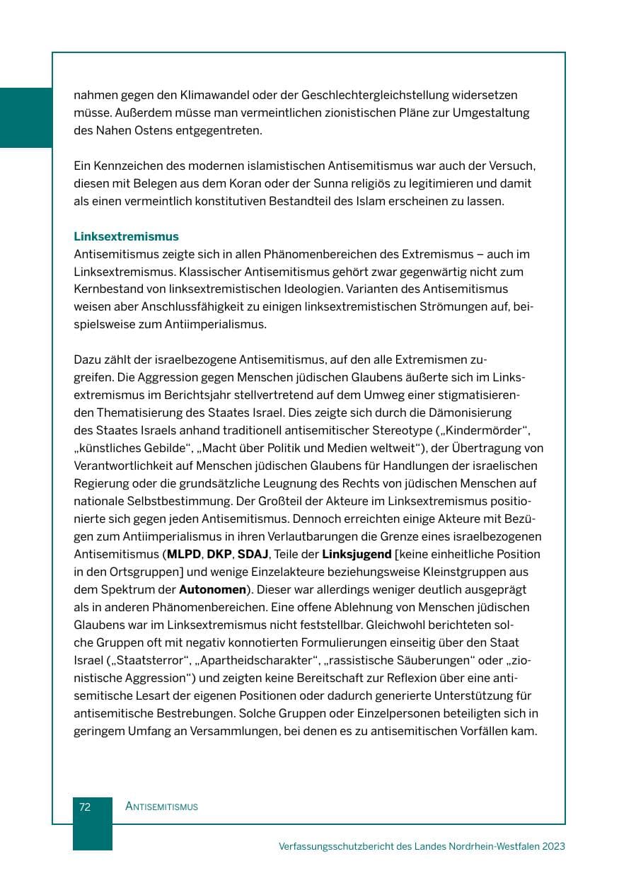 Seite 72 des Verfassungsschutzbericht 2023 Nordrhein-Westfalen