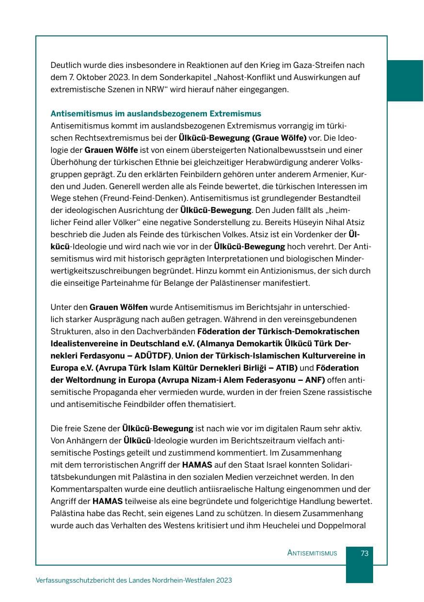 Seite 73 des Verfassungsschutzbericht 2023 Nordrhein-Westfalen