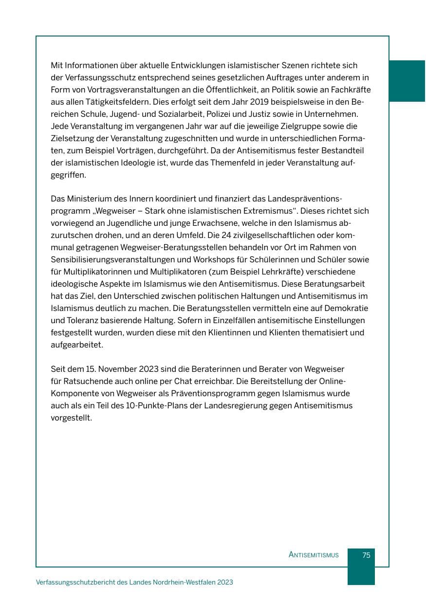 Seite 75 des Verfassungsschutzbericht 2023 Nordrhein-Westfalen