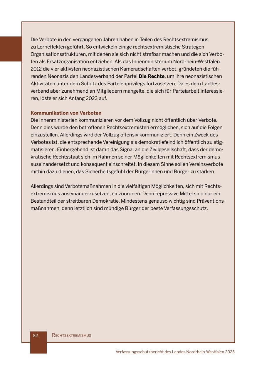 Seite 82 des Verfassungsschutzbericht 2023 Nordrhein-Westfalen