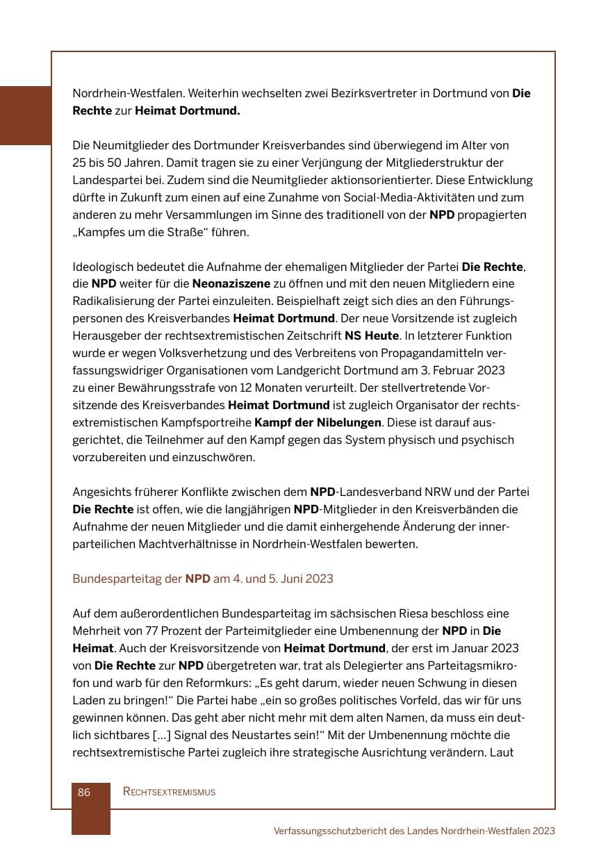 Seite 86 des Verfassungsschutzbericht 2023 Nordrhein-Westfalen