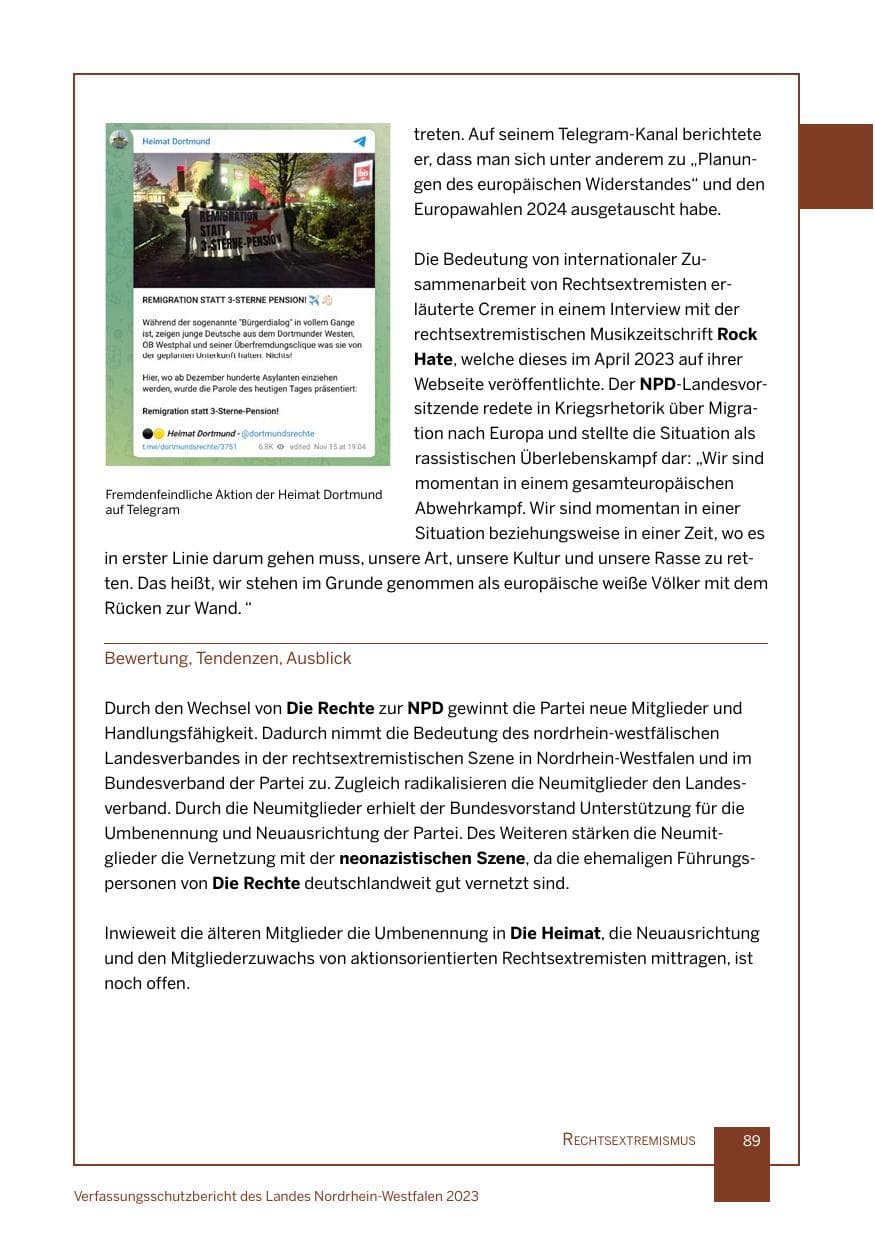 Seite 89 des Verfassungsschutzbericht 2023 Nordrhein-Westfalen