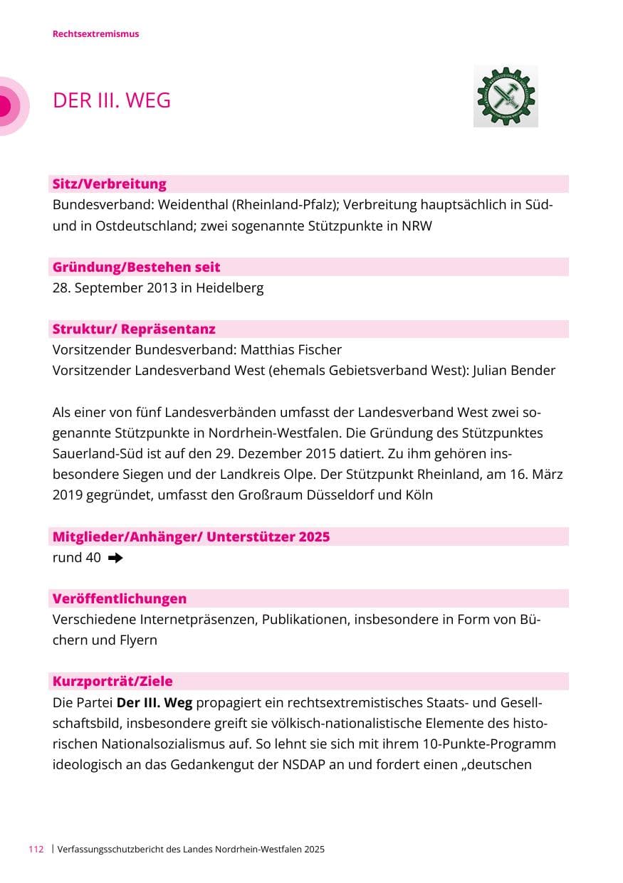 Seite 112 des Verfassungsschutzbericht 2025 Nordrhein-Westfalen
