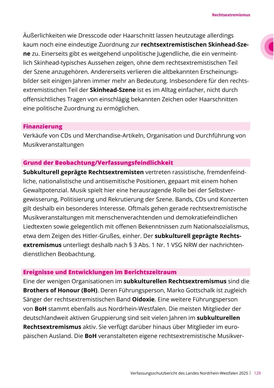 Seite 129 des Verfassungsschutzbericht 2025 Nordrhein-Westfalen