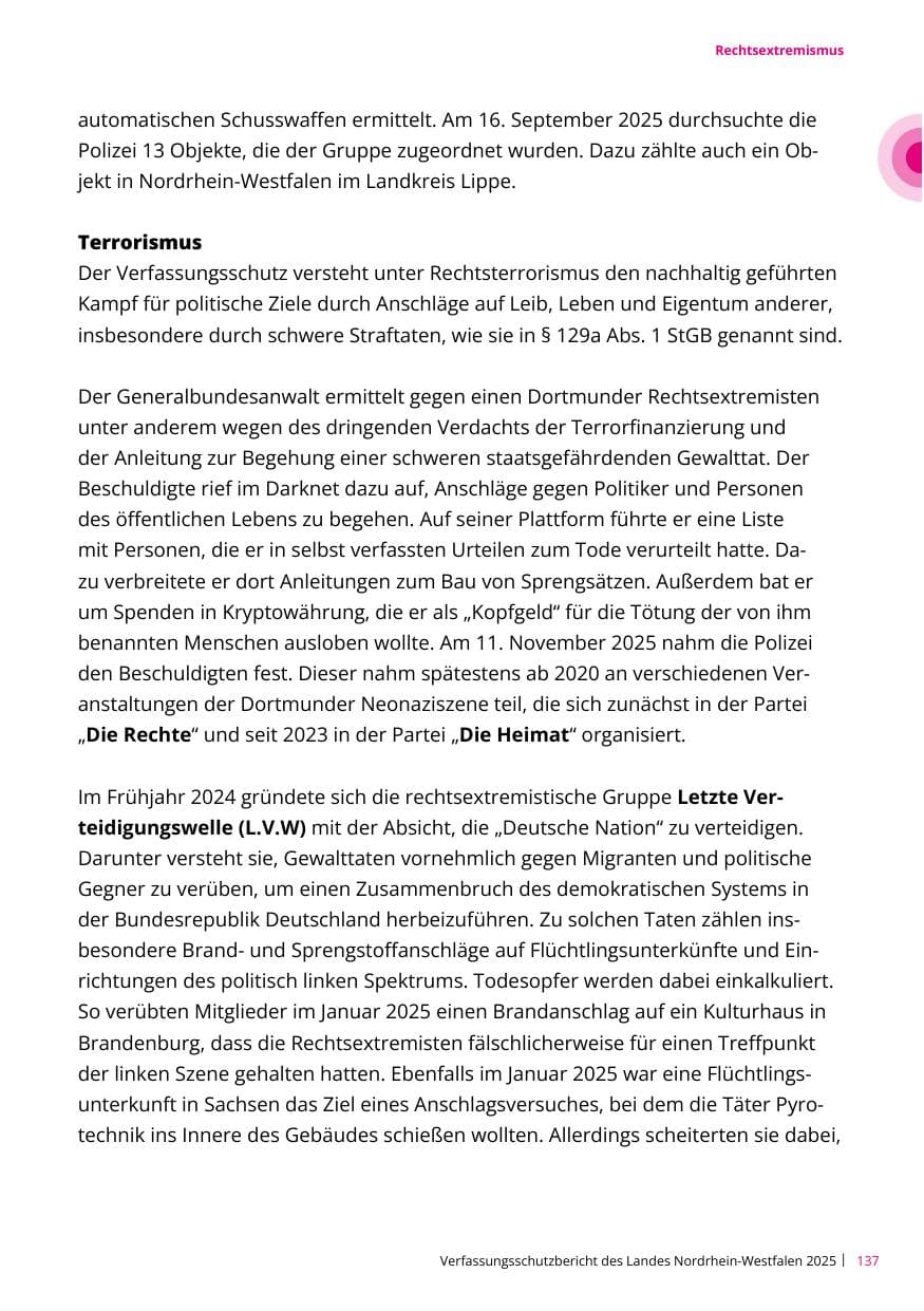Seite 137 des Verfassungsschutzbericht 2025 Nordrhein-Westfalen
