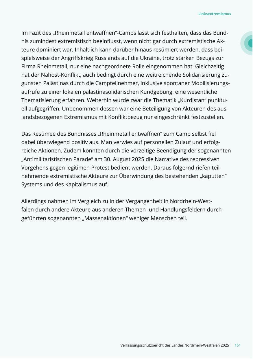Seite 161 des Verfassungsschutzbericht 2025 Nordrhein-Westfalen