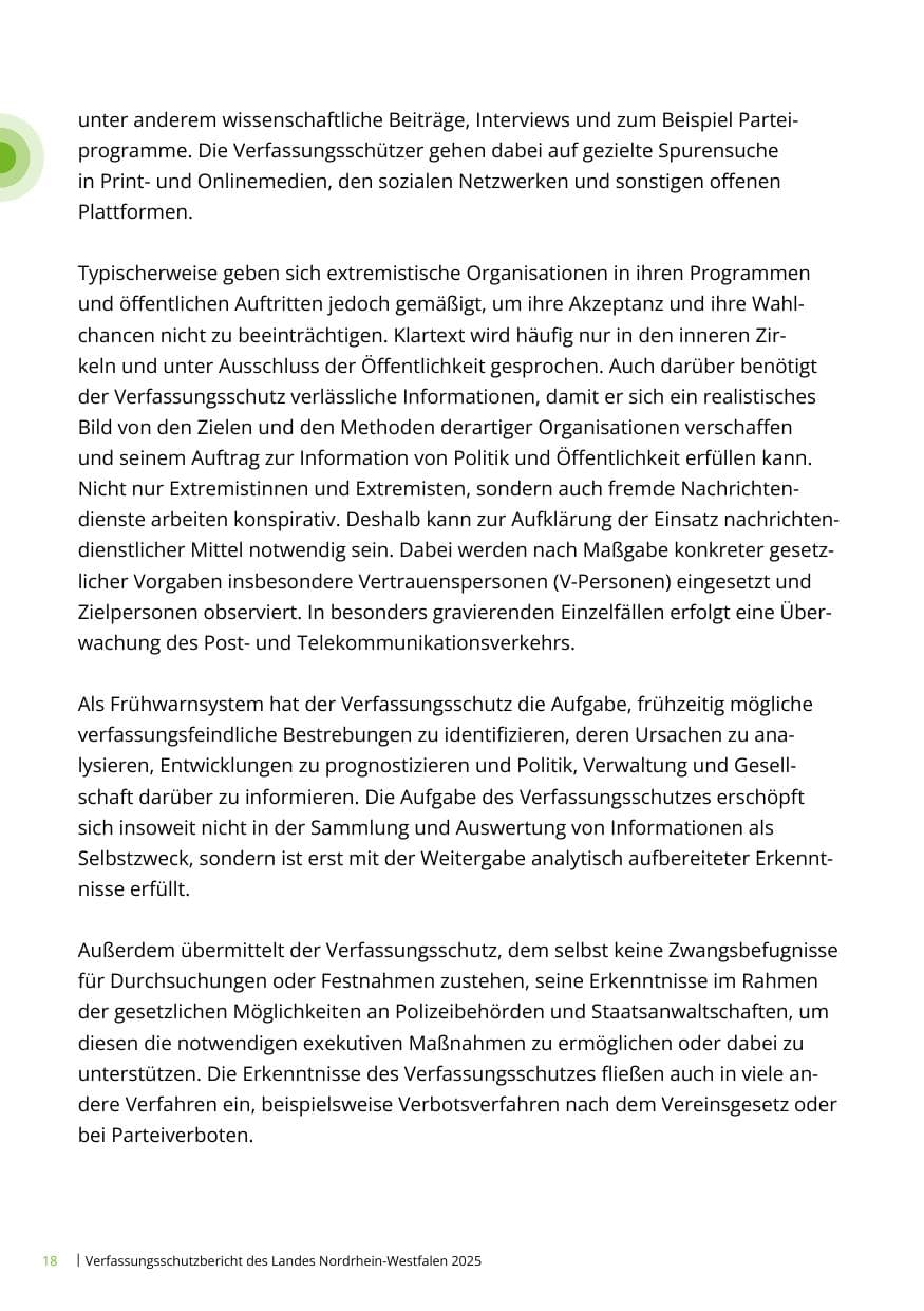 Seite 18 des Verfassungsschutzbericht 2025 Nordrhein-Westfalen