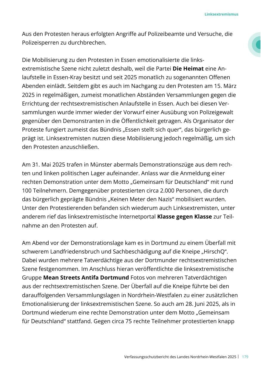 Seite 179 des Verfassungsschutzbericht 2025 Nordrhein-Westfalen