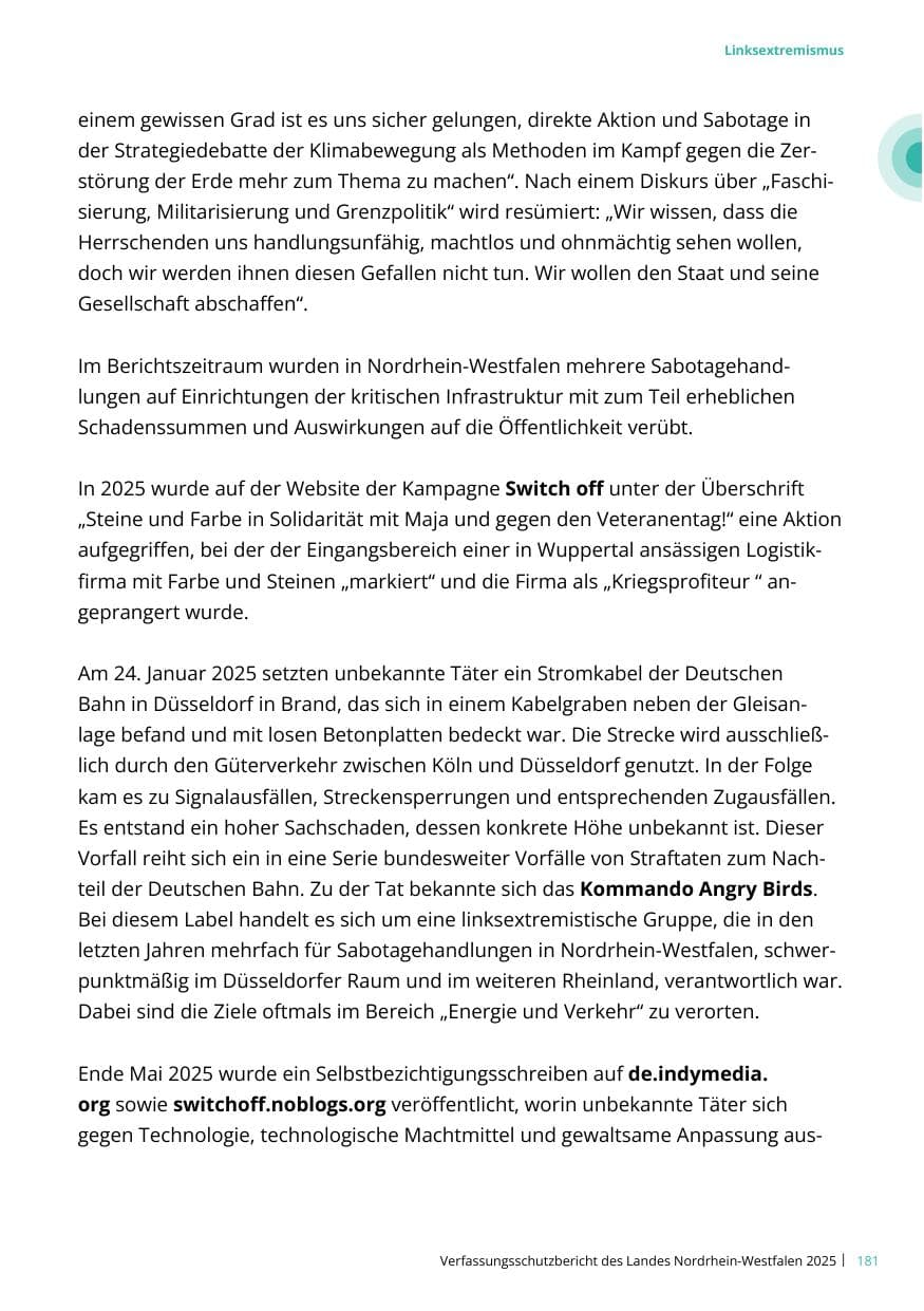 Seite 181 des Verfassungsschutzbericht 2025 Nordrhein-Westfalen