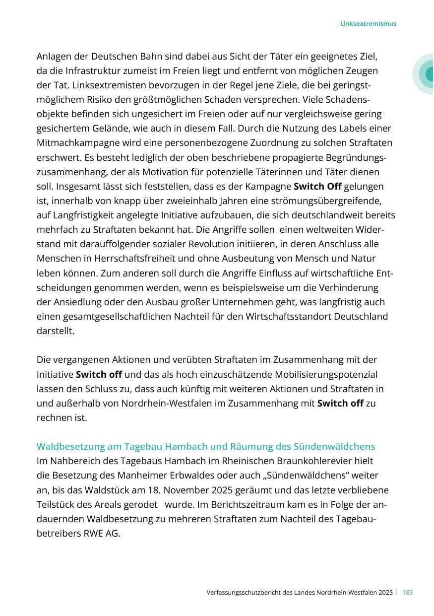 Seite 183 des Verfassungsschutzbericht 2025 Nordrhein-Westfalen