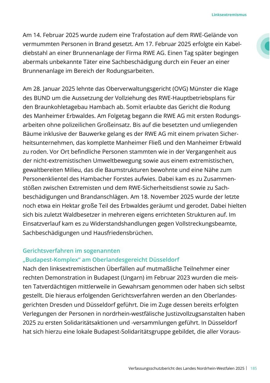 Seite 185 des Verfassungsschutzbericht 2025 Nordrhein-Westfalen