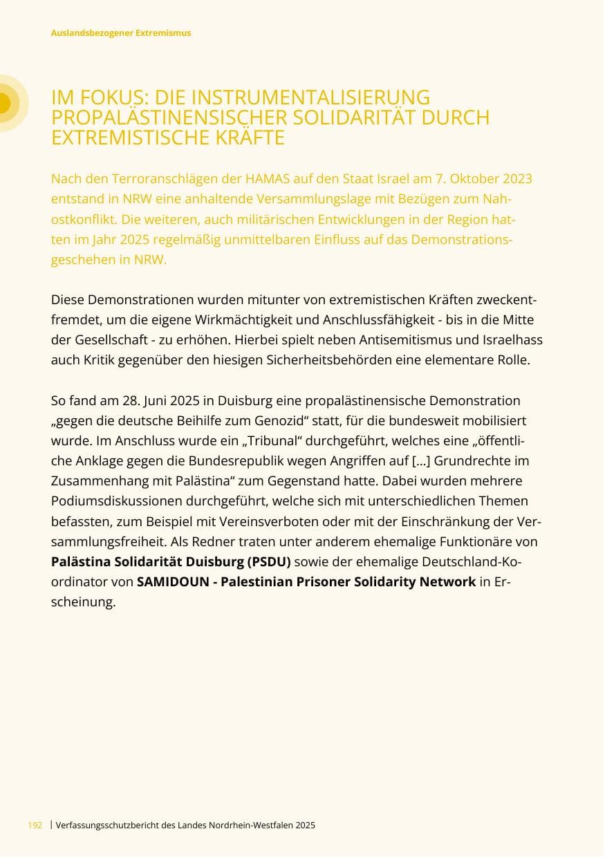 Seite 192 des Verfassungsschutzbericht 2025 Nordrhein-Westfalen