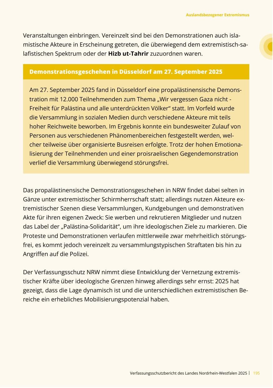 Seite 195 des Verfassungsschutzbericht 2025 Nordrhein-Westfalen