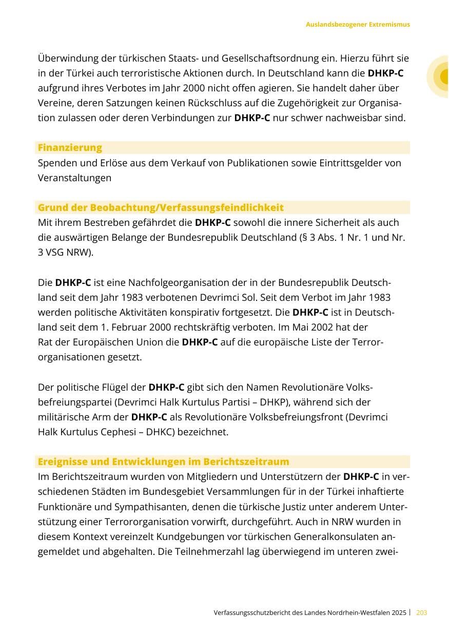 Seite 203 des Verfassungsschutzbericht 2025 Nordrhein-Westfalen