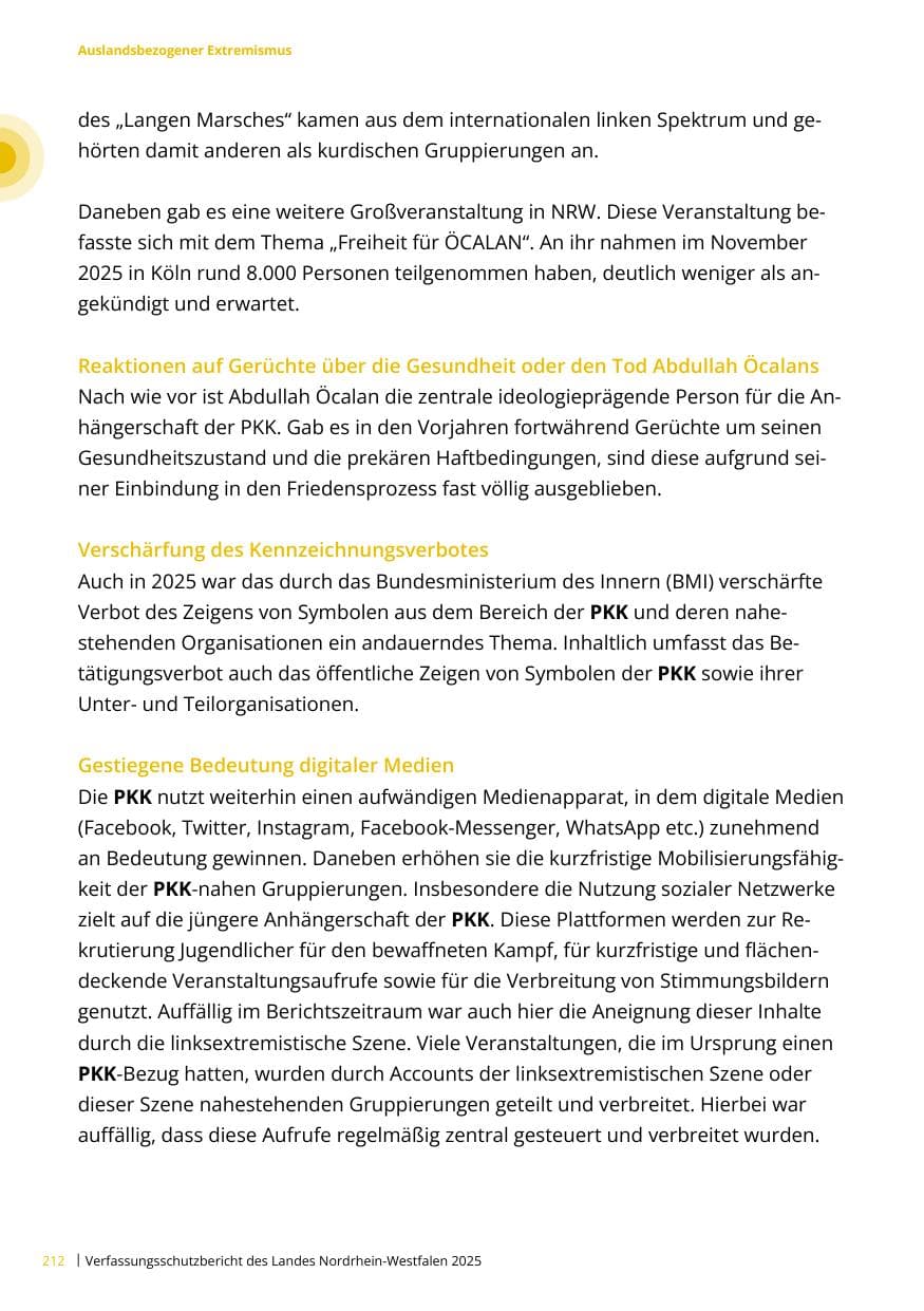 Seite 212 des Verfassungsschutzbericht 2025 Nordrhein-Westfalen