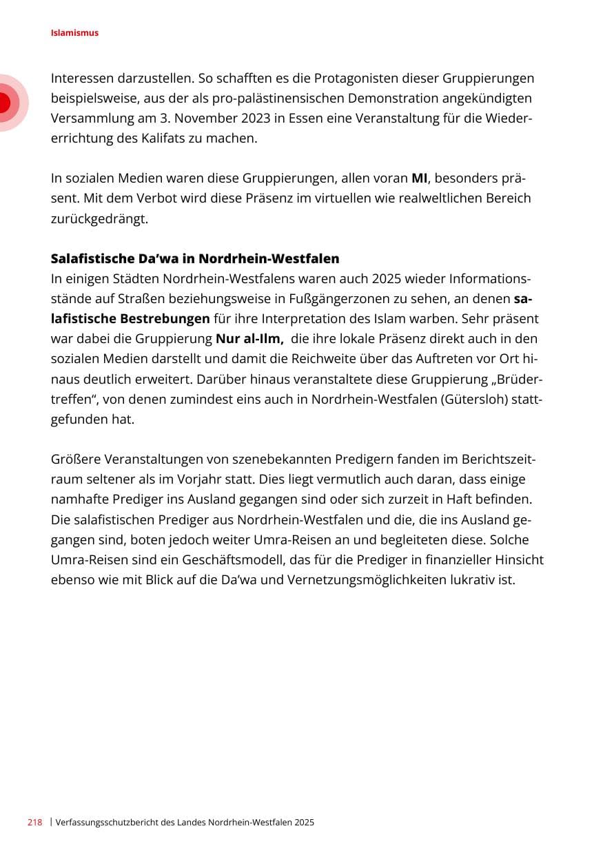 Seite 218 des Verfassungsschutzbericht 2025 Nordrhein-Westfalen
