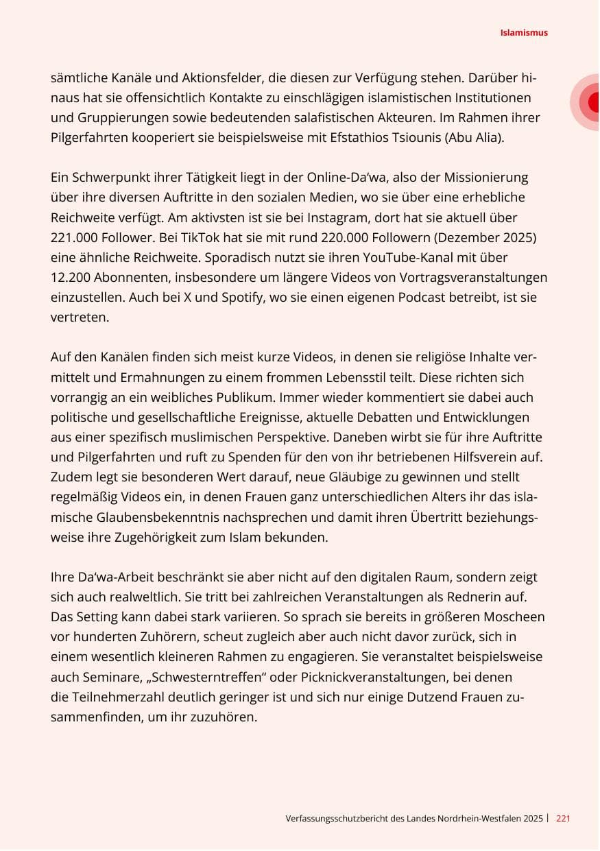 Seite 221 des Verfassungsschutzbericht 2025 Nordrhein-Westfalen