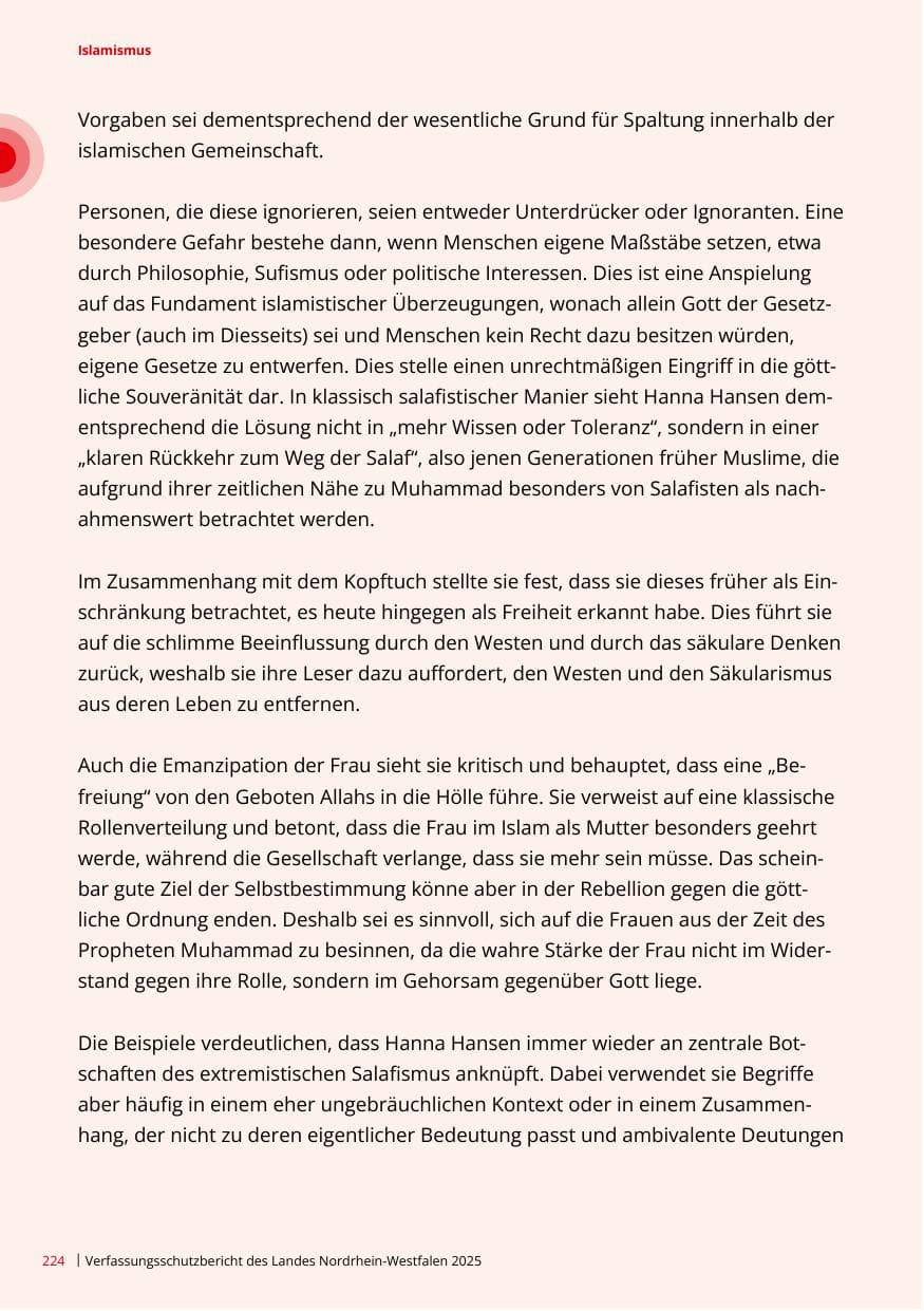 Seite 224 des Verfassungsschutzbericht 2025 Nordrhein-Westfalen