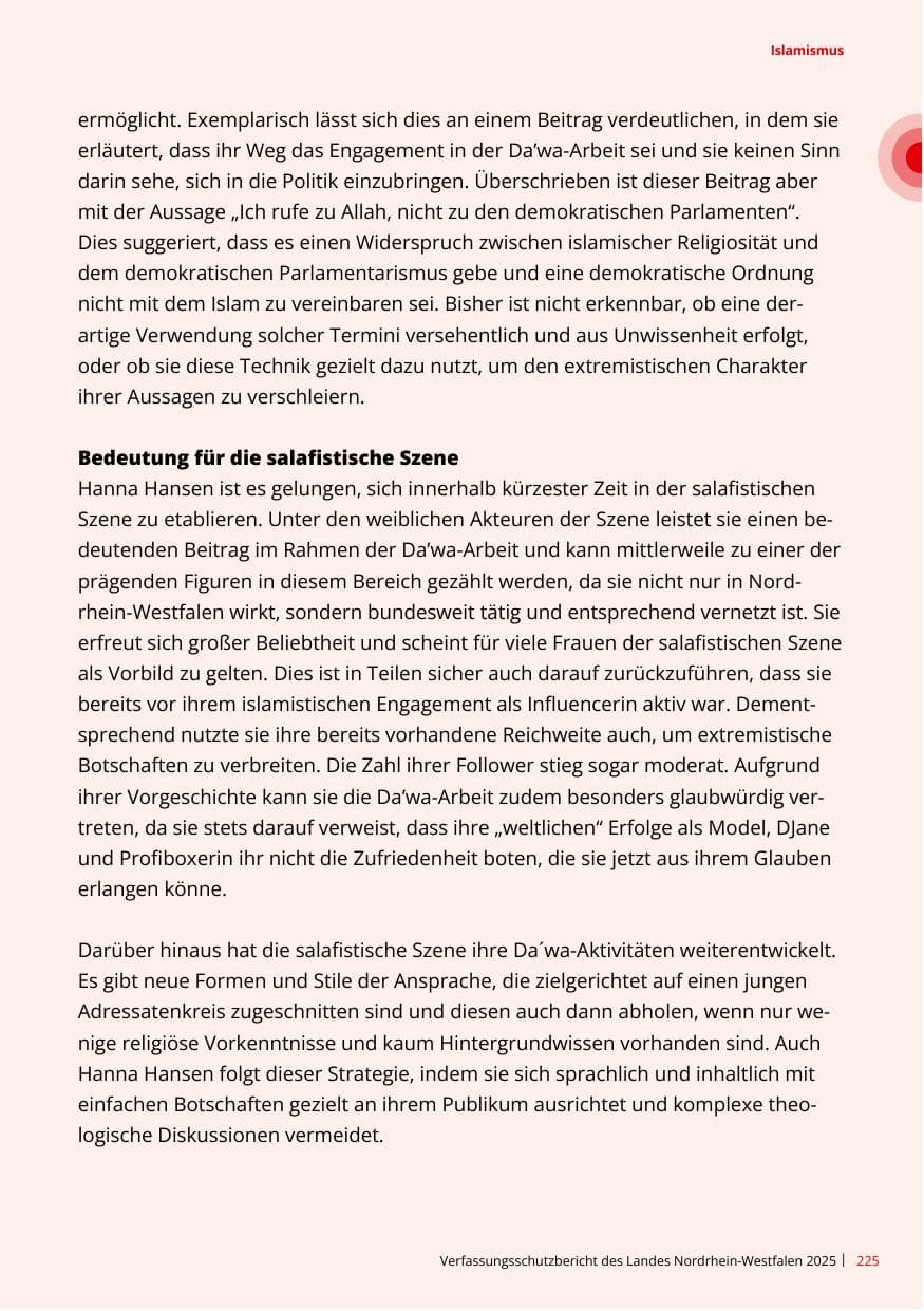 Seite 225 des Verfassungsschutzbericht 2025 Nordrhein-Westfalen