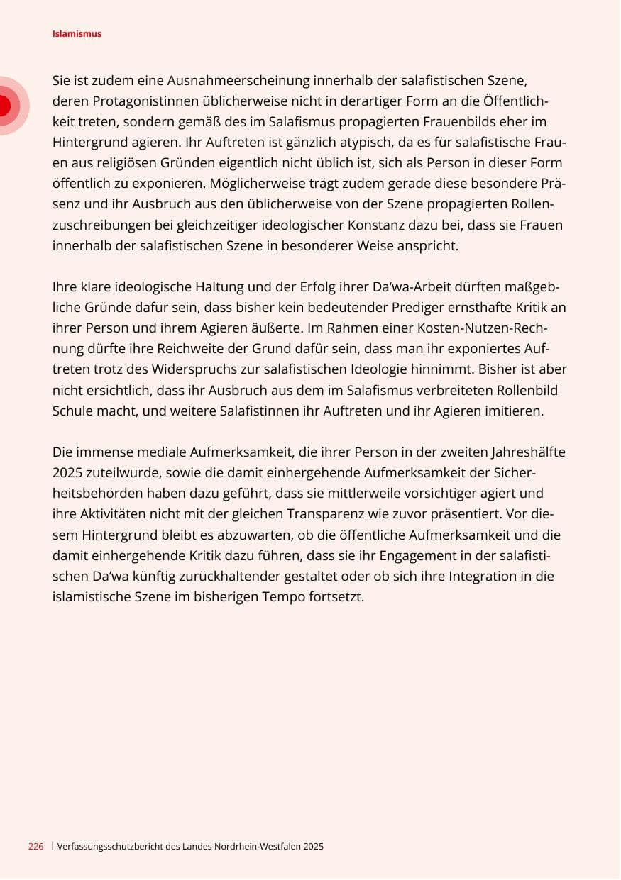 Seite 226 des Verfassungsschutzbericht 2025 Nordrhein-Westfalen