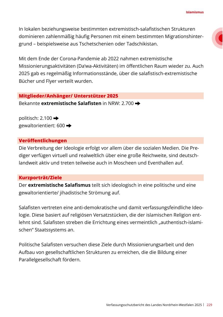 Seite 229 des Verfassungsschutzbericht 2025 Nordrhein-Westfalen