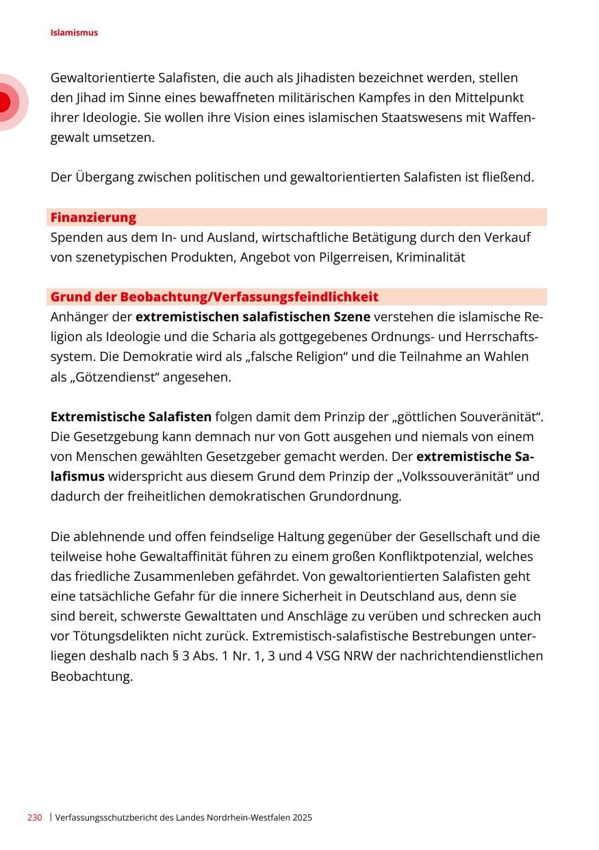 Seite 230 des Verfassungsschutzbericht 2025 Nordrhein-Westfalen