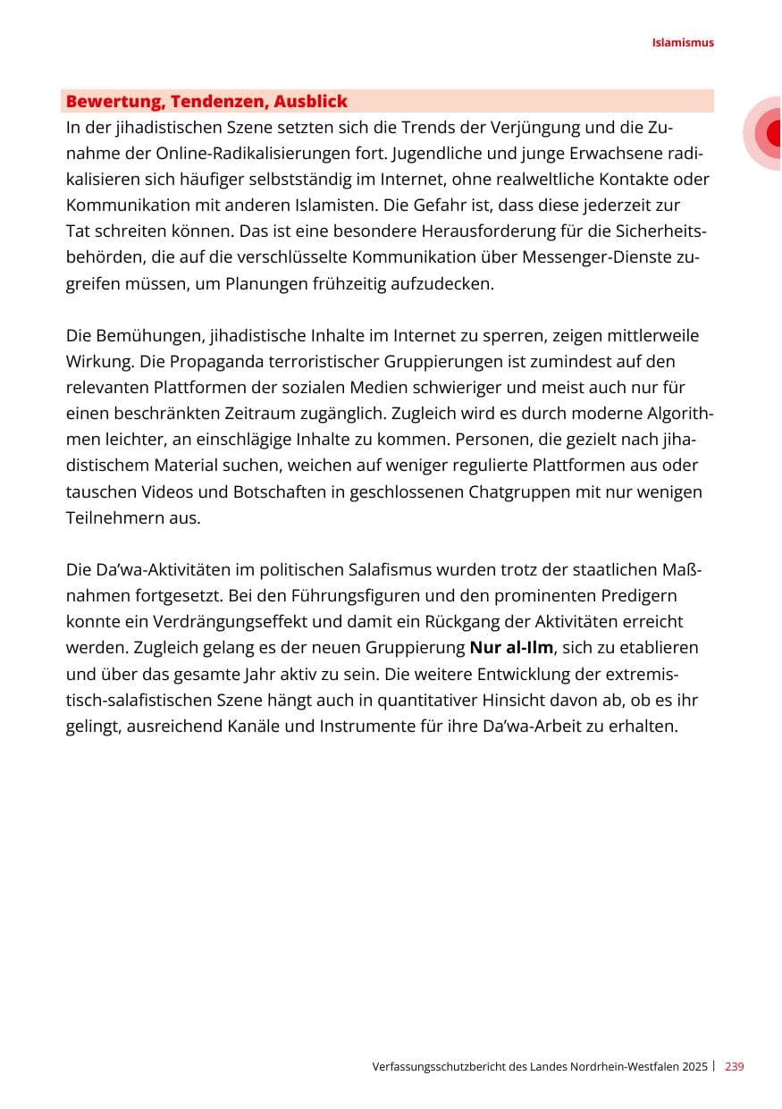 Seite 239 des Verfassungsschutzbericht 2025 Nordrhein-Westfalen