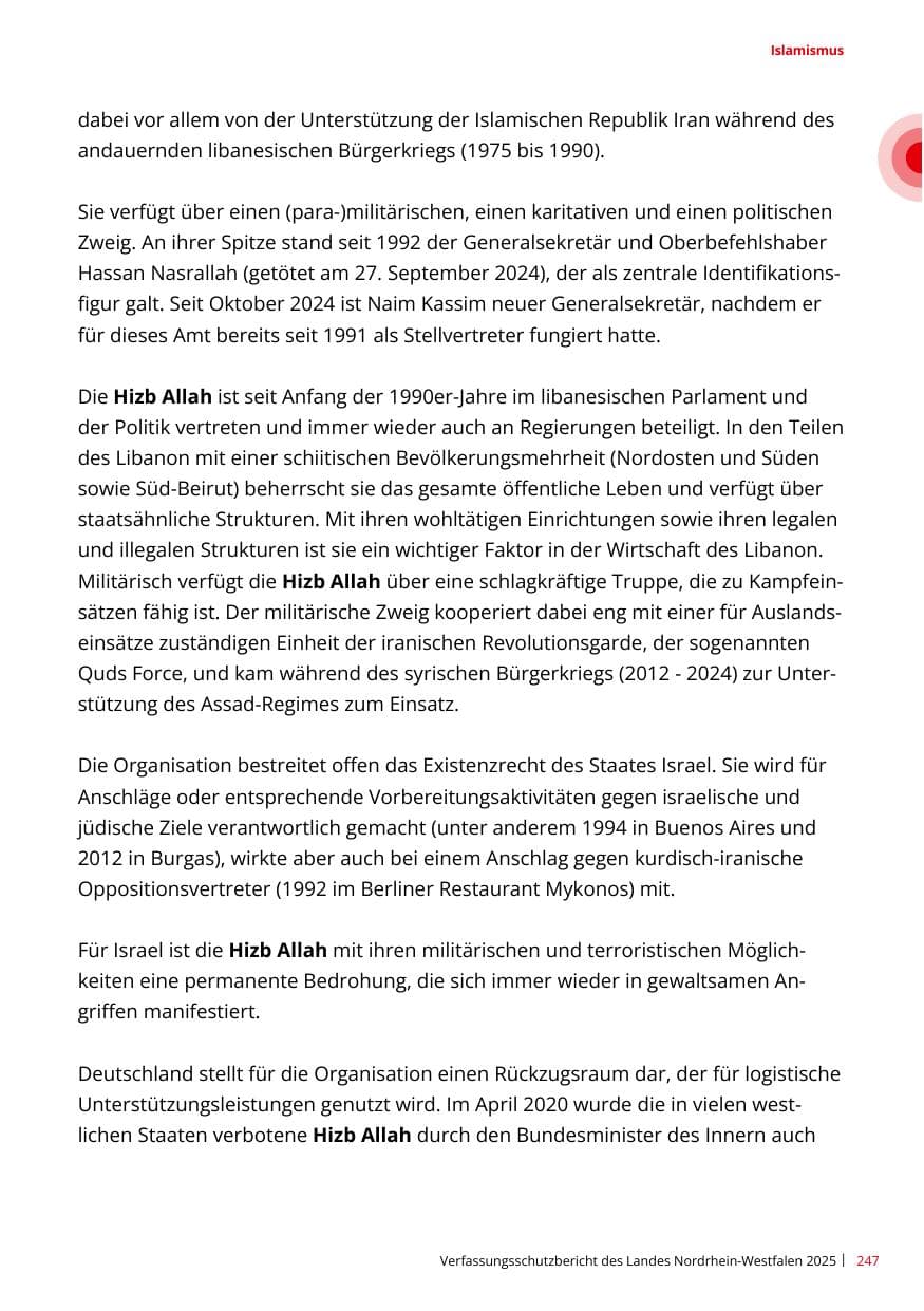 Seite 247 des Verfassungsschutzbericht 2025 Nordrhein-Westfalen
