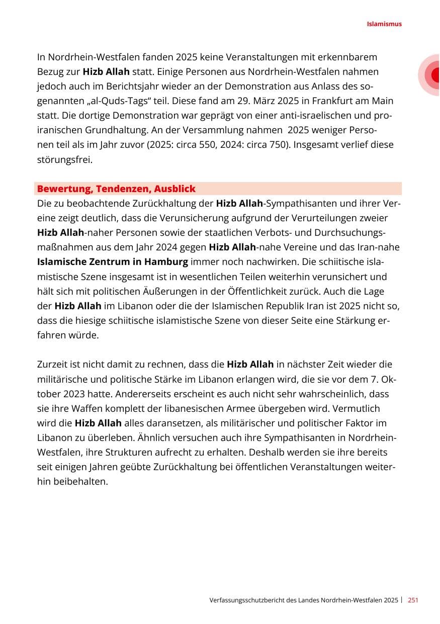 Seite 251 des Verfassungsschutzbericht 2025 Nordrhein-Westfalen