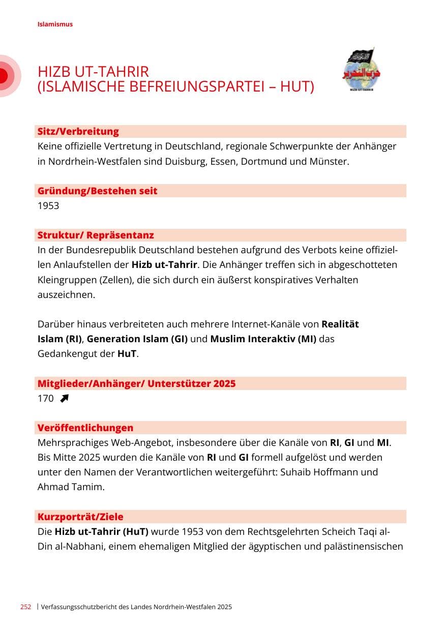 Seite 252 des Verfassungsschutzbericht 2025 Nordrhein-Westfalen