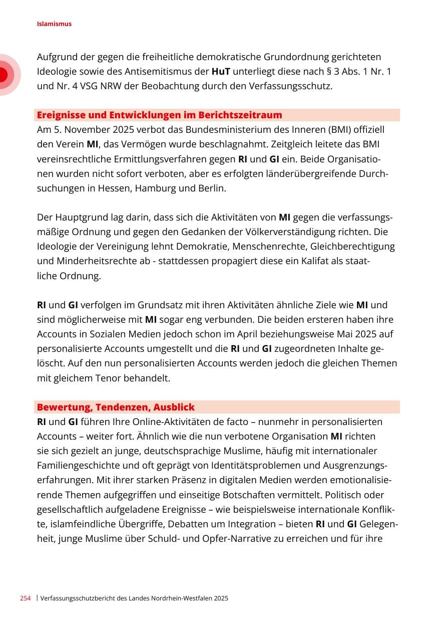 Seite 254 des Verfassungsschutzbericht 2025 Nordrhein-Westfalen