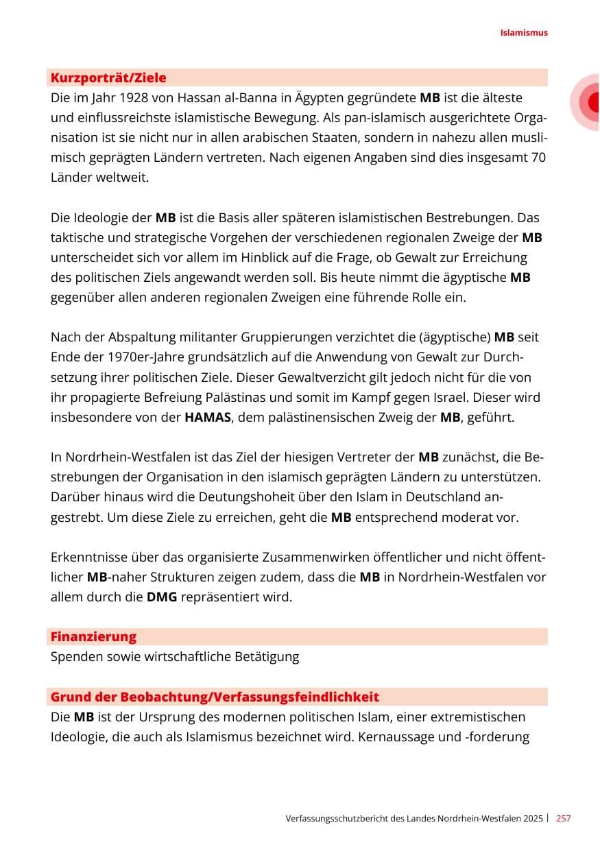 Seite 257 des Verfassungsschutzbericht 2025 Nordrhein-Westfalen