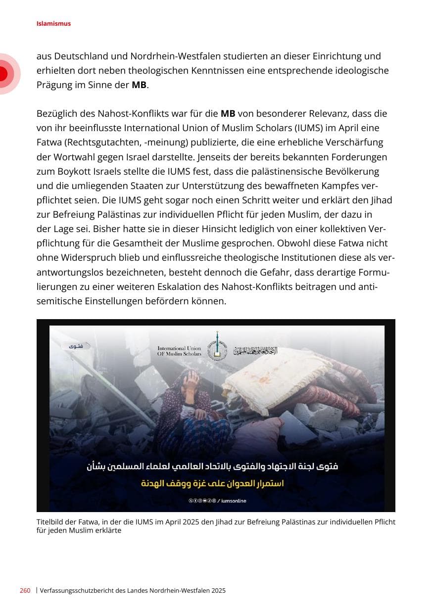 Seite 260 des Verfassungsschutzbericht 2025 Nordrhein-Westfalen