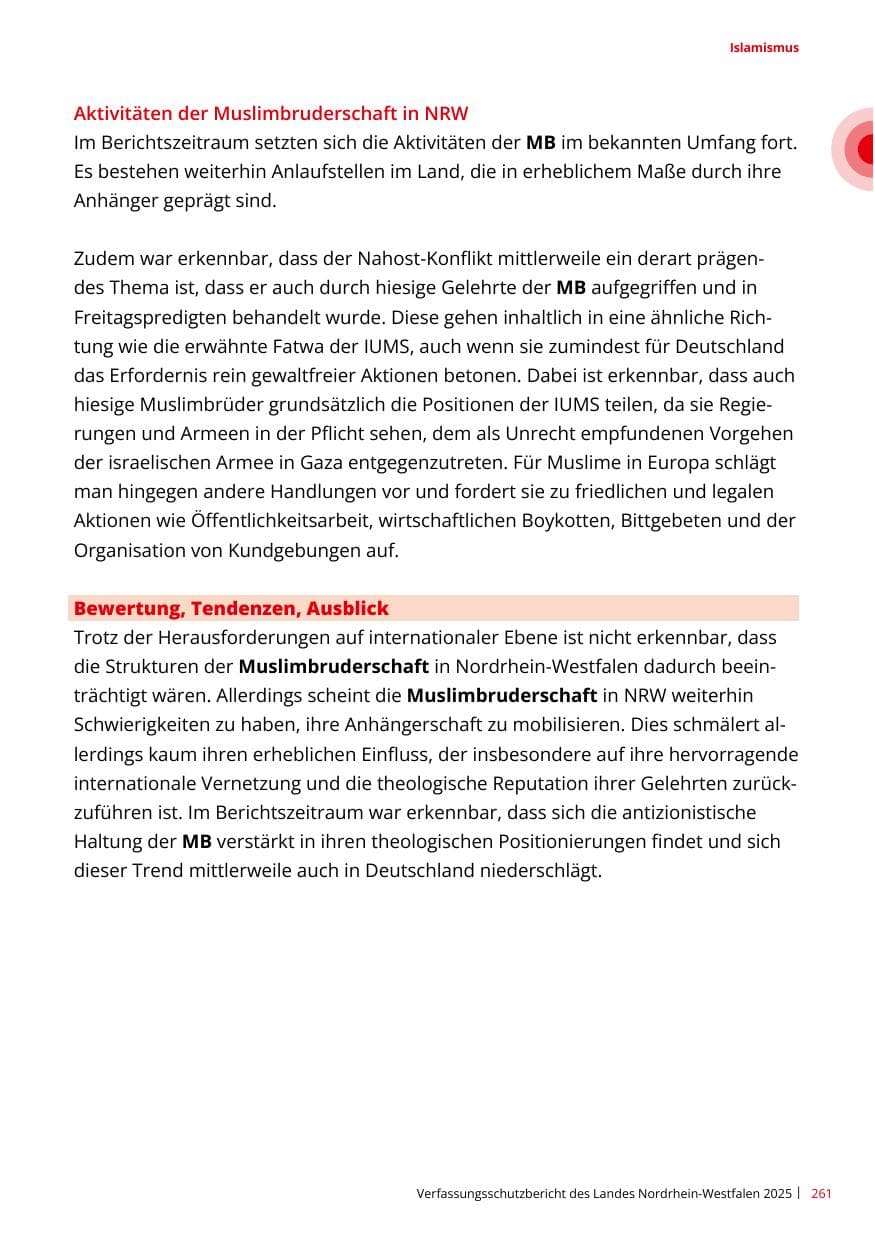 Seite 261 des Verfassungsschutzbericht 2025 Nordrhein-Westfalen