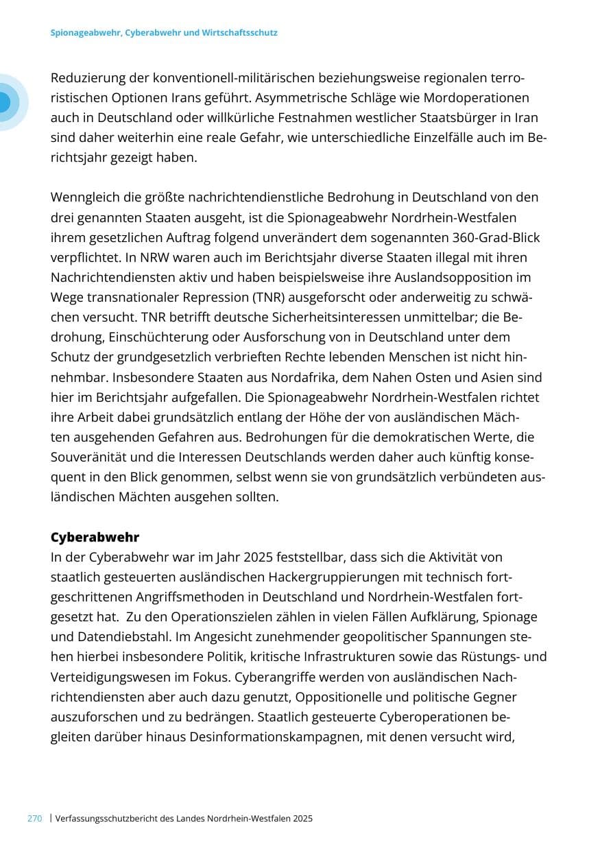 Seite 270 des Verfassungsschutzbericht 2025 Nordrhein-Westfalen