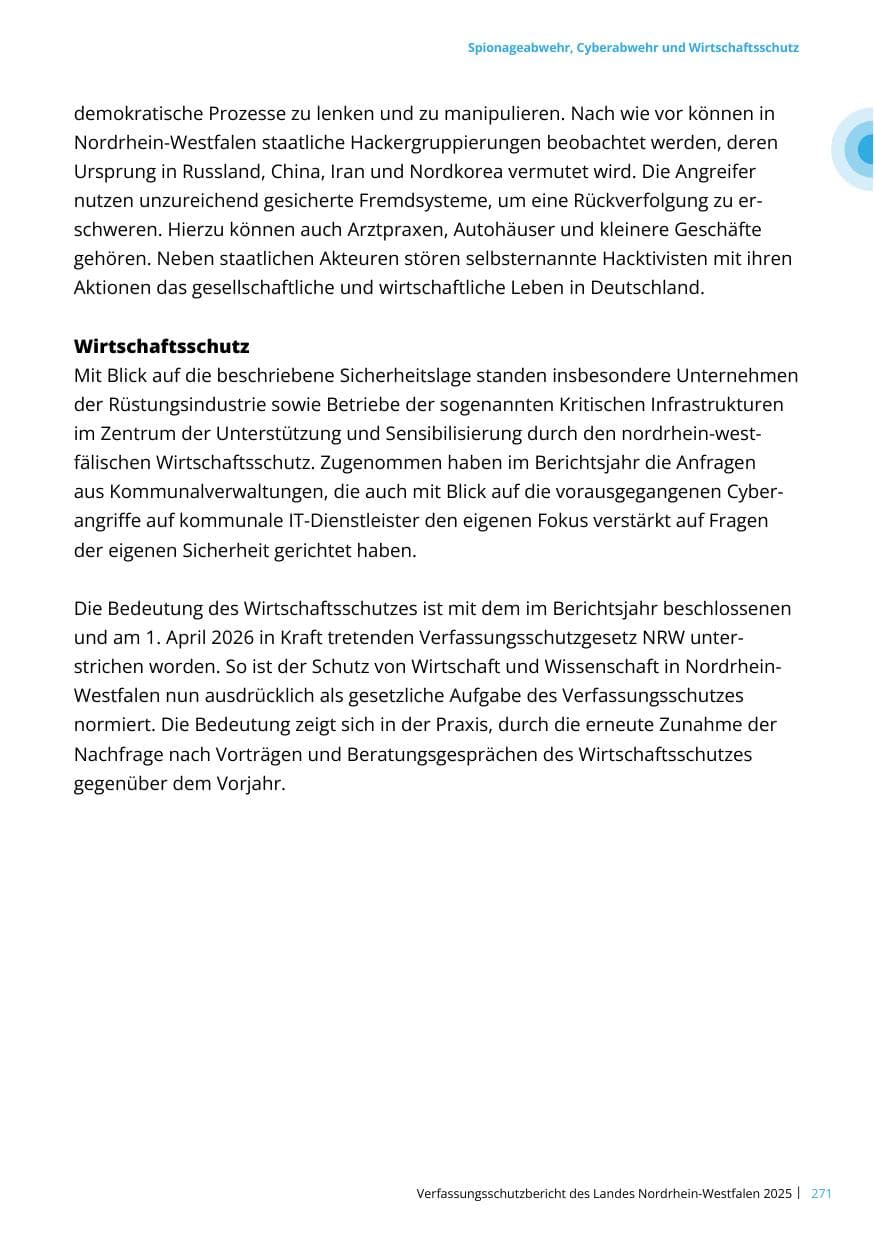 Seite 271 des Verfassungsschutzbericht 2025 Nordrhein-Westfalen
