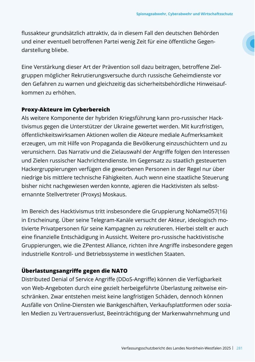Seite 281 des Verfassungsschutzbericht 2025 Nordrhein-Westfalen