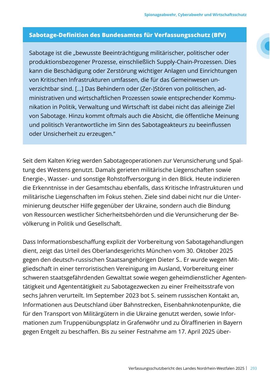 Seite 293 des Verfassungsschutzbericht 2025 Nordrhein-Westfalen