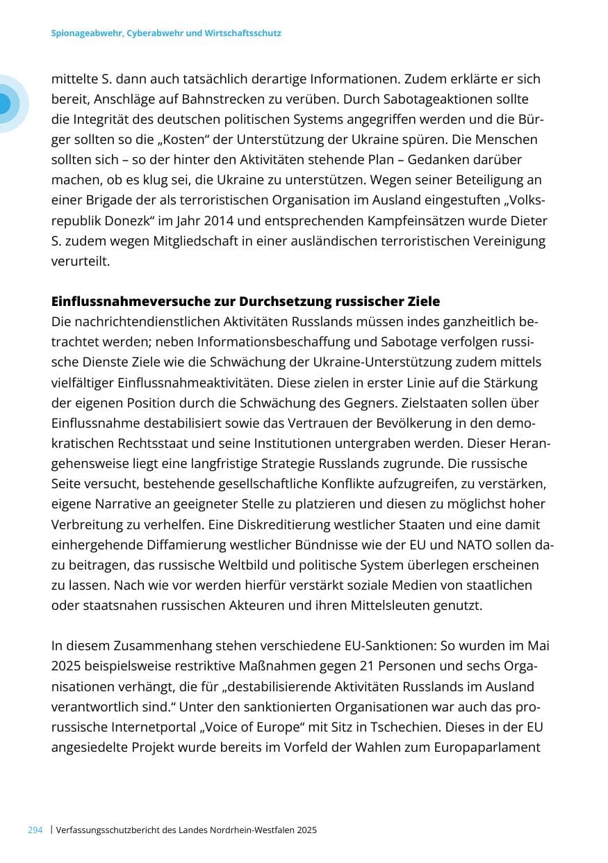 Seite 294 des Verfassungsschutzbericht 2025 Nordrhein-Westfalen