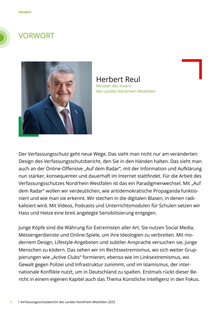 Seite 4 des Verfassungsschutzbericht 2025 Nordrhein-Westfalen
