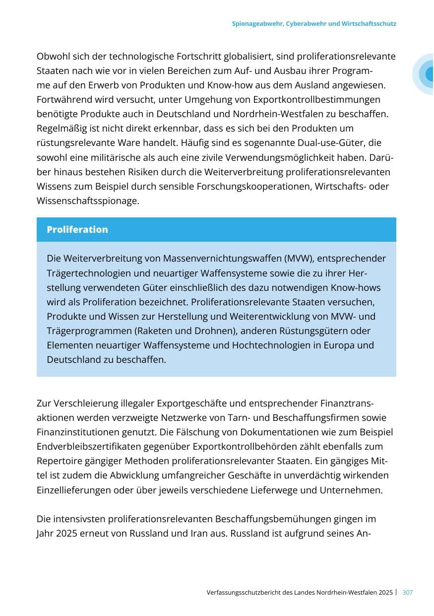 Seite 307 des Verfassungsschutzbericht 2025 Nordrhein-Westfalen