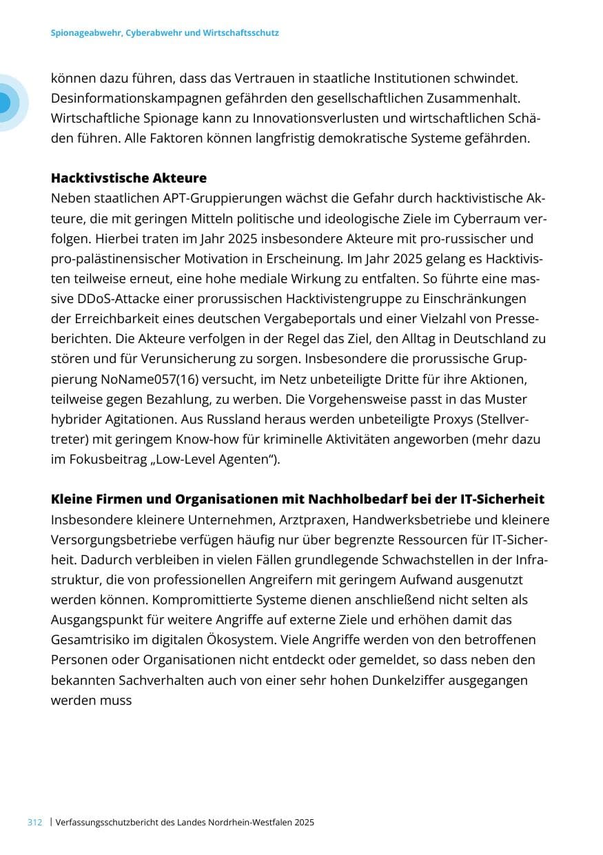 Seite 312 des Verfassungsschutzbericht 2025 Nordrhein-Westfalen